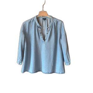 J. Jill Denim V-Neck 3/4 Sleeve Pullover Blouse